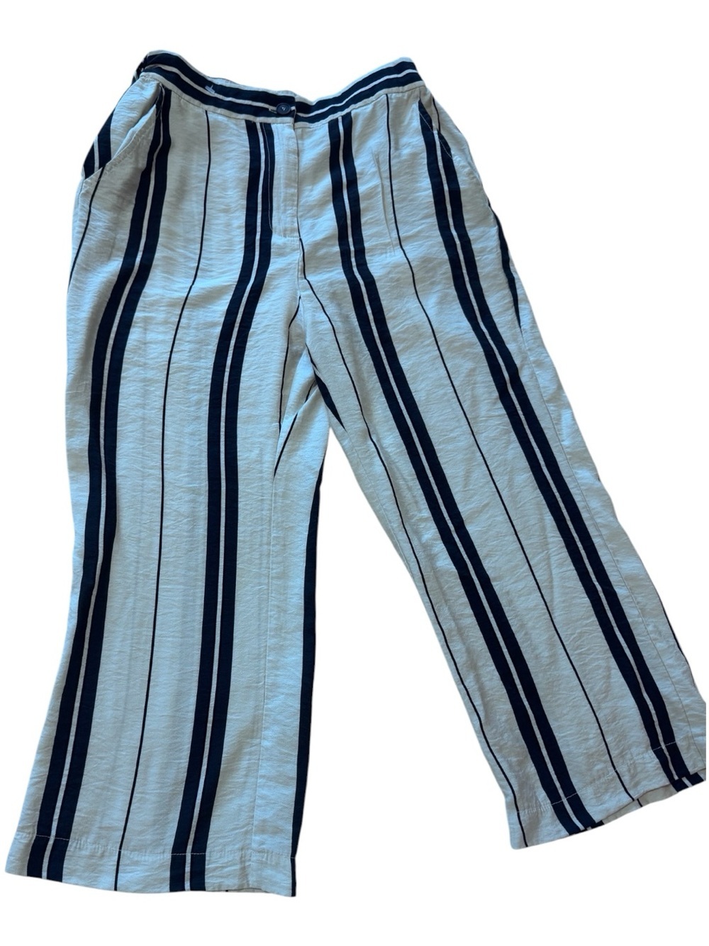 Sincerely Jules Navy and Cream Striped Wide-Leg Cropped Pants - Picture 2 of 7